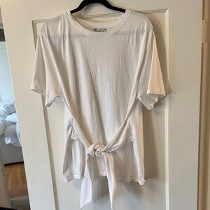Zara White Short Sleeve Tie-Front Tee